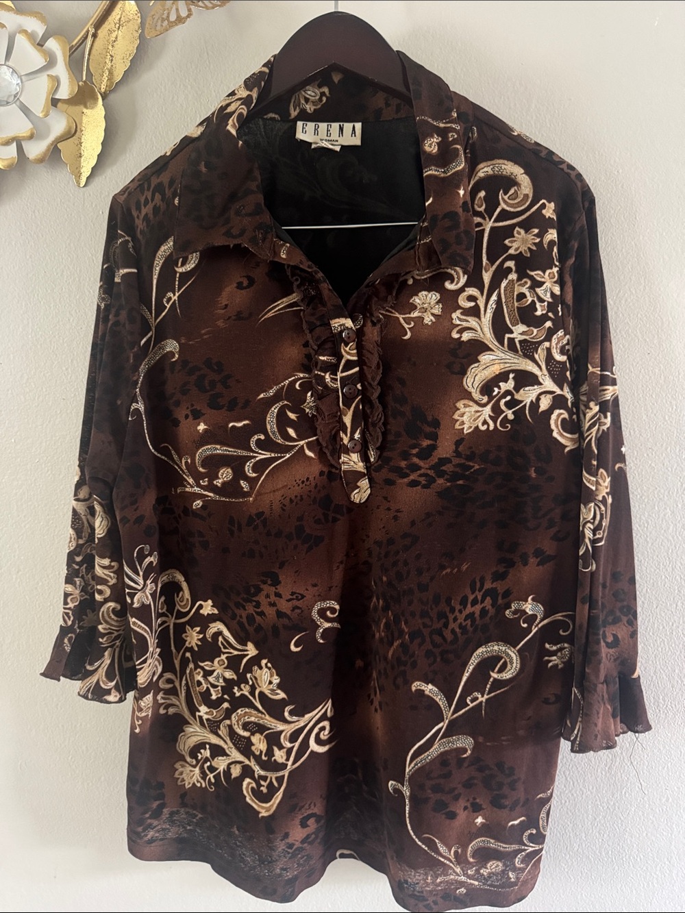Erena Women's Brown Floral-Print Collared Tunic